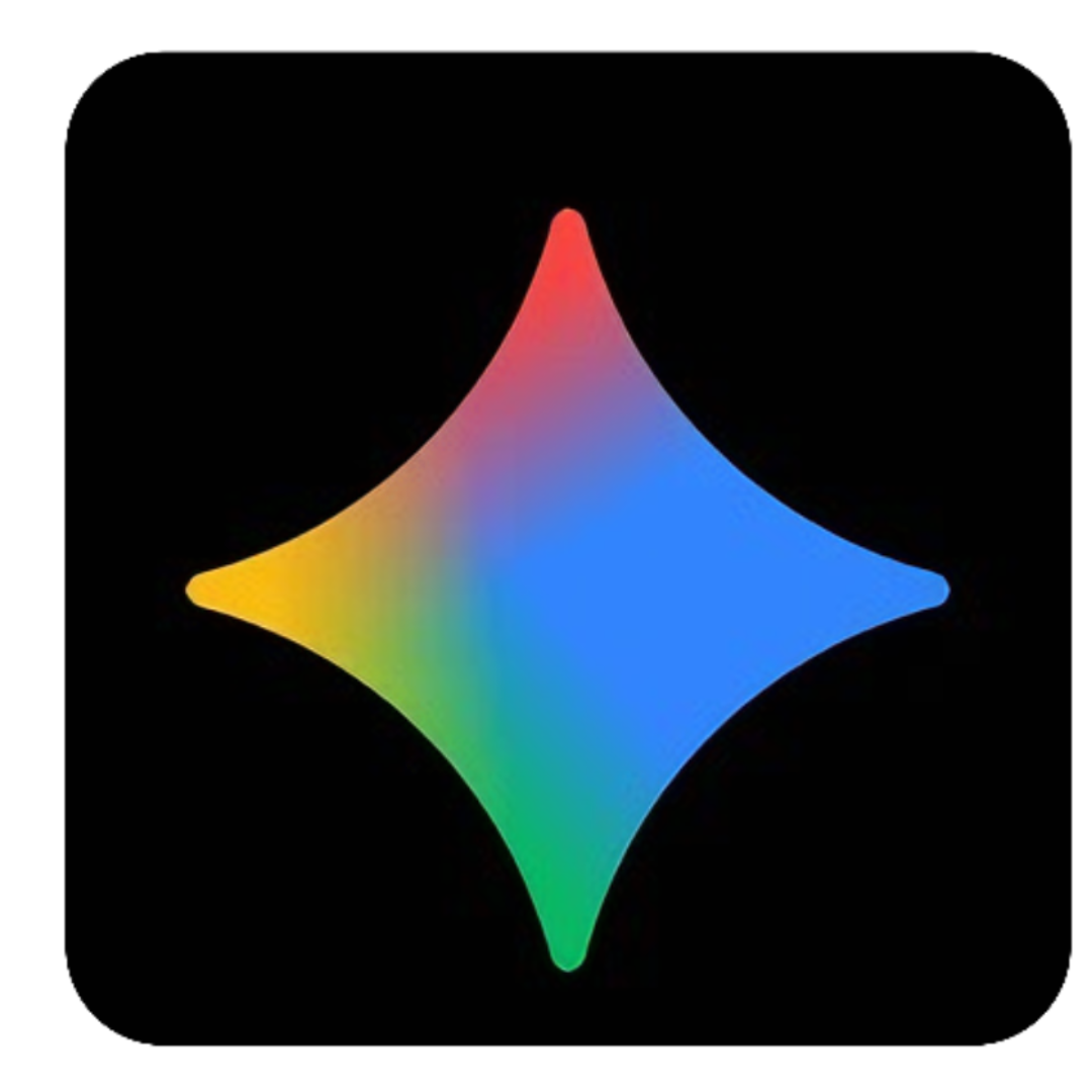 图片展示的是Gemini AI工具的LOGO。LOGO由一个由红、橙、黄、绿、蓝、紫六种颜色渐变组成的菱形图案构成,背景为黑色。该LOGO位于文档介绍AI文本生成工具中Gemini工具部分的LOGO位置,直观呈现了Gemini AI工具的品牌标识,与上下文紧密相关,帮助读者快速识别该工具。